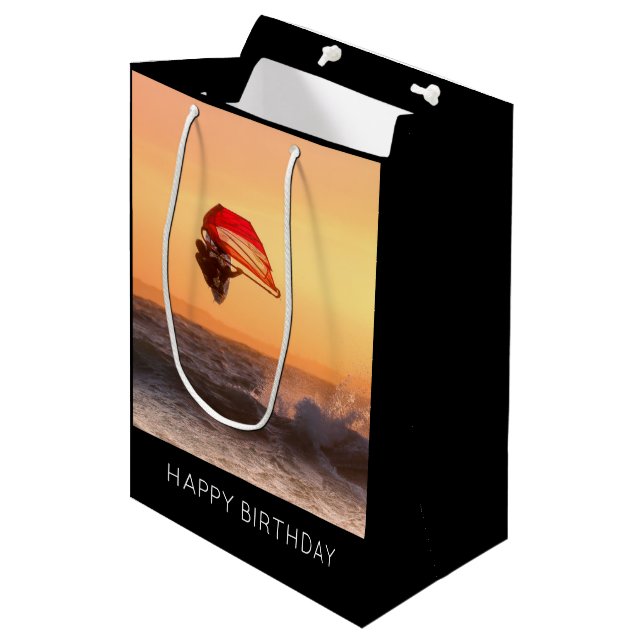 Windsurfing At Sunset Surfer Sailboarding Medium Gift Bag (Front Angled)