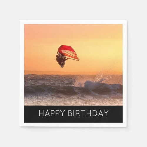Windsurfing At Sunset Surfer Sailboarding Party Paper Napkins