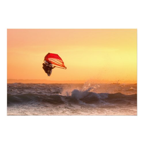 Windsurfing At Sunset Surfer Sailboarding Photo Print