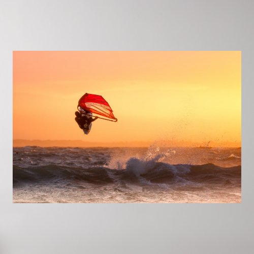 Windsurfing At Sunset Surfer Sailboarding Poster