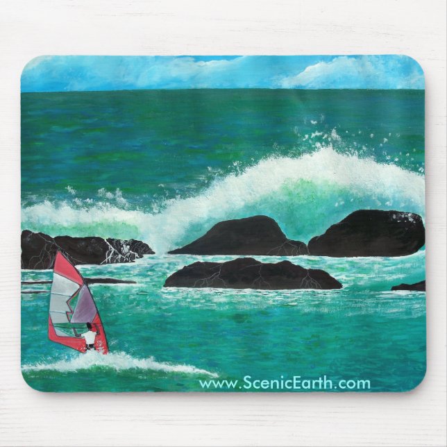 Windsurfing in Hawaii Ocean Mousepad Art painting (Front)