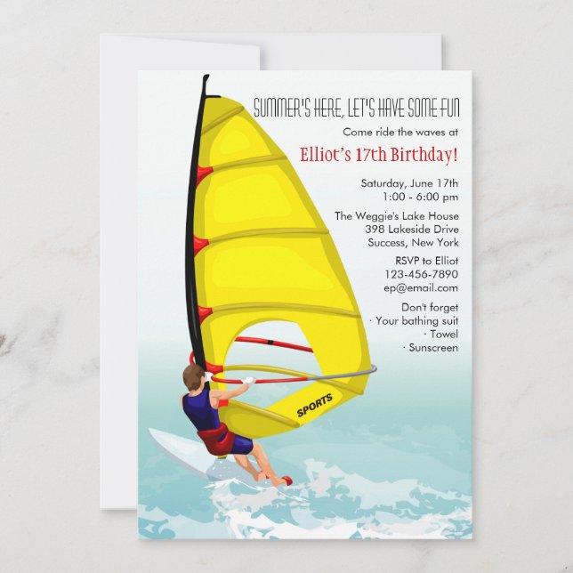Windsurfing Male Invitation (Front)