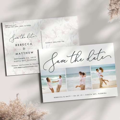 Windswept  Beach Wedding Photo Save the Date Announcement Postcard