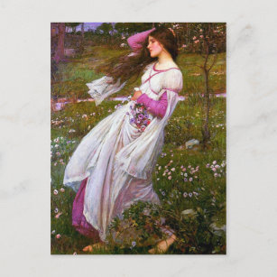 Waterhouse Art Postcard Woman with Book in Garden in beautiful dress 