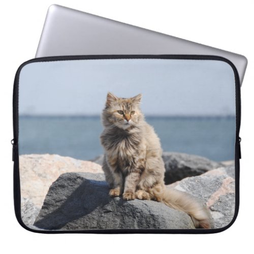 Windswept Cat by Sea Photo Laptop Sleeve