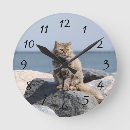 Windswept Cat Round Clock
