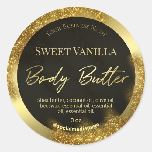 Windswept Glitter Black Gold Body Butter Labels