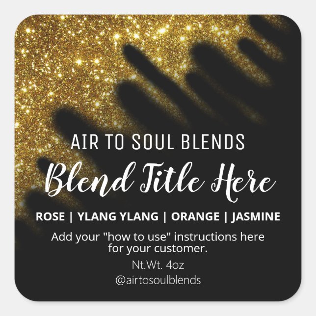 Windswept Glitter Gold Essential Oil Blend Labels (Front)