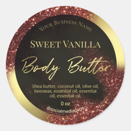 Windswept Glitter Red And Gold Body Butter Labels