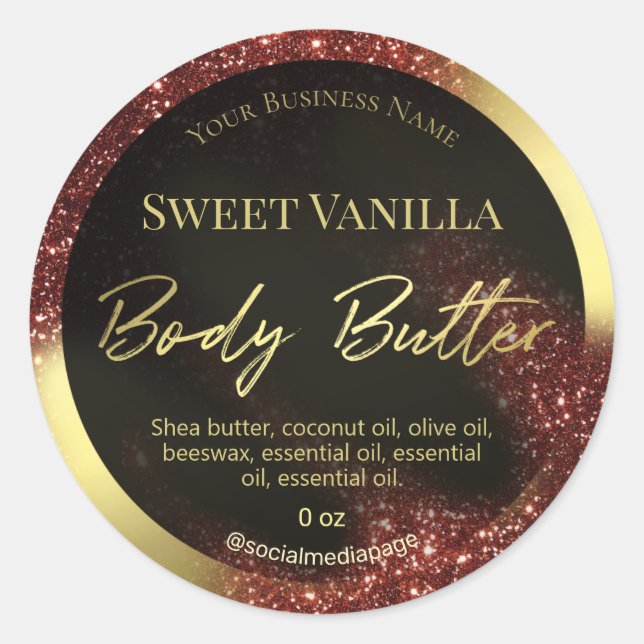 Windswept Glitter Red And Gold Body Butter Labels (Front)