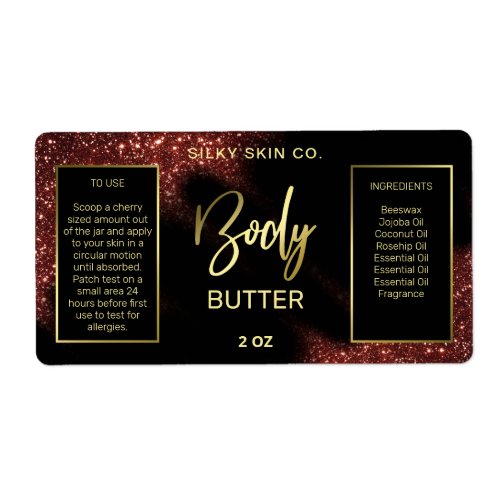 Windswept Glitter Red Black Gold Body Butter Label