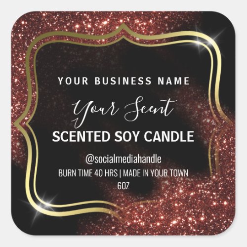 Windswept Glitter Red Gold Black Soy Candle Labels