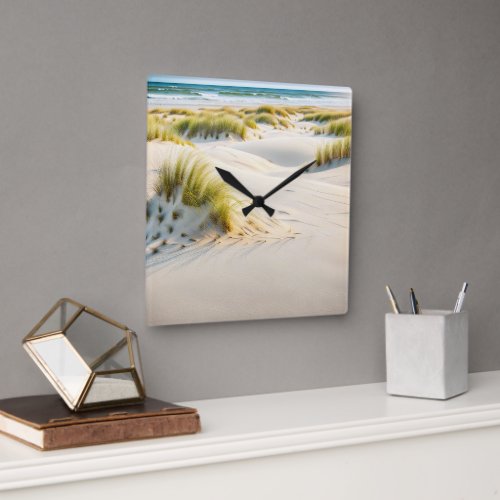 Windswept Sand And Dune Grass Square Wall Clock