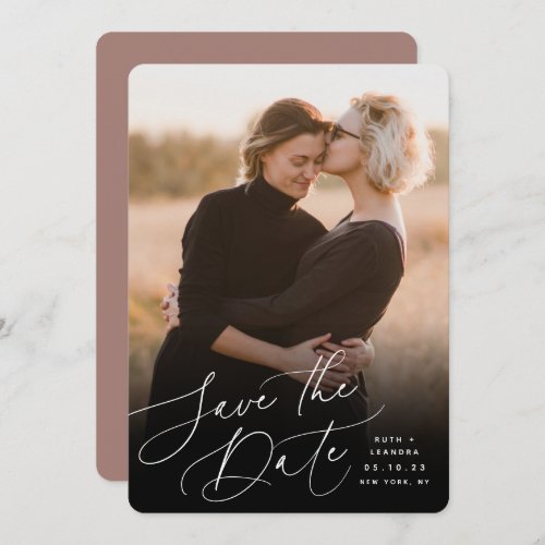 Windswept Script  Vertical Photo Save The Date