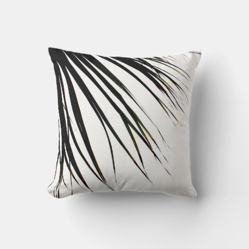 Windswept Tropical Palm Tree In Black Throw Pillow