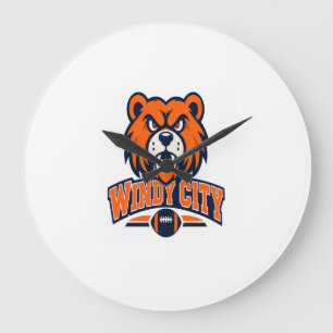 Windy City Football Angry Bear Mascot Sports Fan A Large Clock