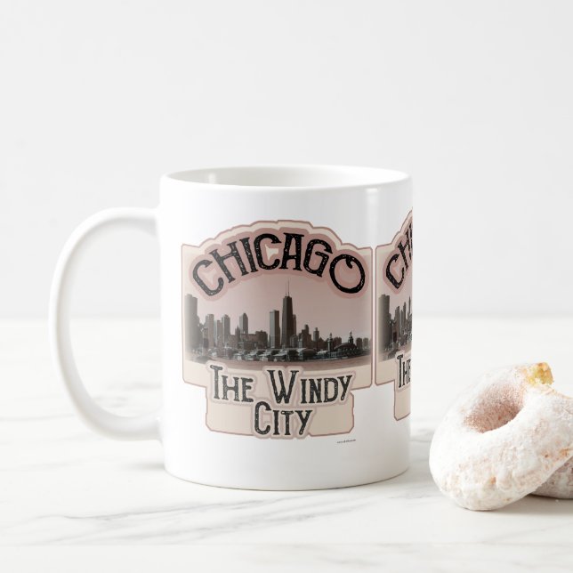 Windy City in Chicago Slogan Coffee Mug (With Donut)