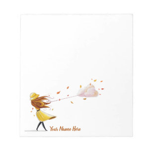 Windy Day Girl with Cloud - Personalized Notepad