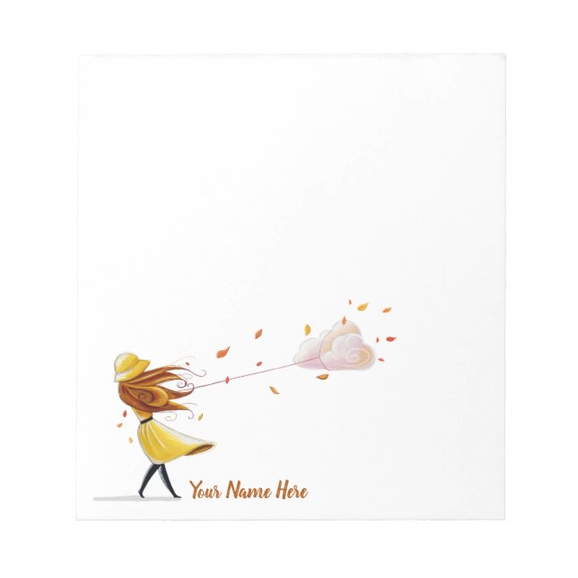Windy Day Girl with Cloud - Personalized Notepad (Front)
