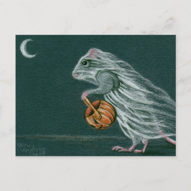 Windy Halloween Ghost Postcard (Front)