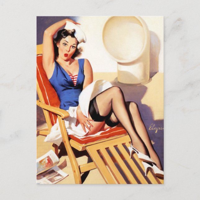 Windy on Deck Pin Up Postcard (Front)