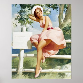 Windy On Fence Pin Up Poster by Vintage_Art_Boutique at Zazzle