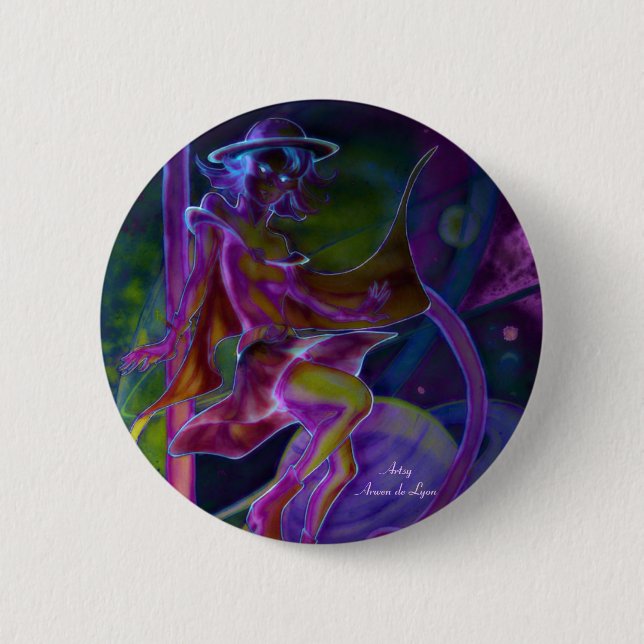 Windy Saturn Psychedelic Pinback Button (Front)