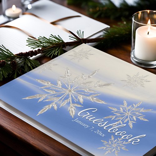 Windy Snowflakes Winter White  Blue Snowy Day Guest Book