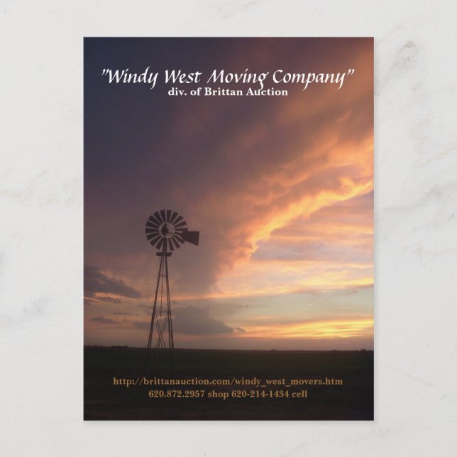 Windy West Moving Company Announcement Postcard (Front)
