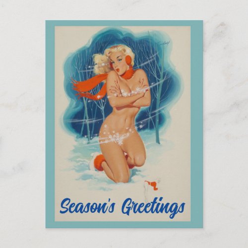 Windy Winter Christmas pin up girl art Postcard