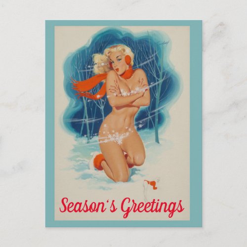 Windy Winter Christmas pin up girl art Postcard