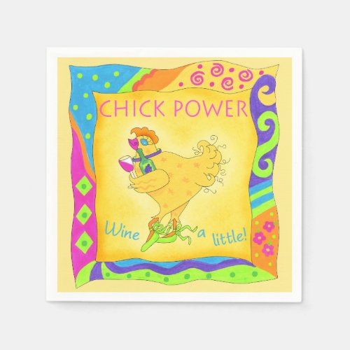 Wine a Little Chick Power Custom Yellow Napkins