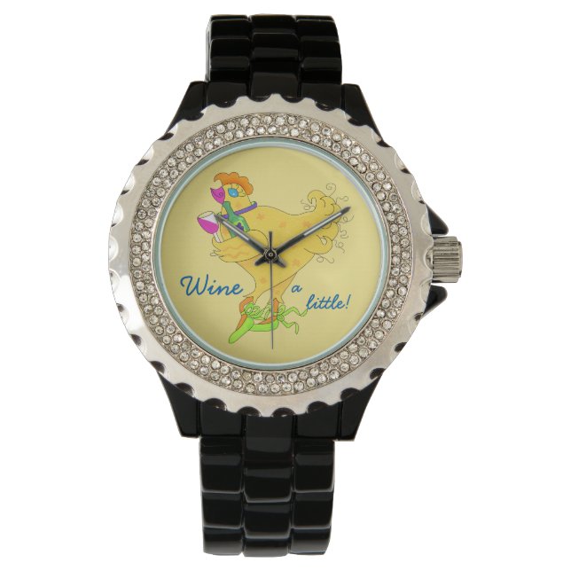 Wine a Little Chick Power Whimsy Yellow Watch (Front)