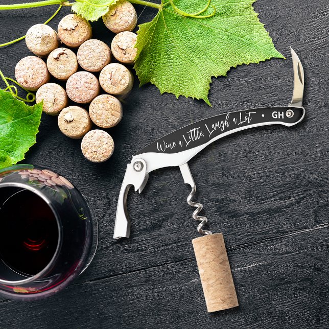 Wine a Little Laugh A Lot Black Waiter's Corkscrew (Personalized Corkscrew with your initials on the end - great gift idea!)