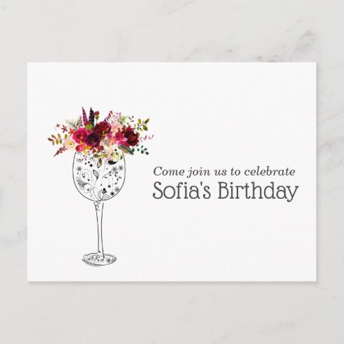 wine adult birthday invitation postcard