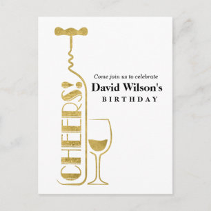 wine, adult birthday, invitation postcard