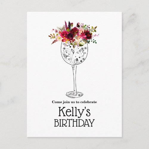 wine adult birthday invitation postcard