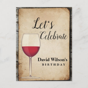 wine, adult birthday, invitation postcard