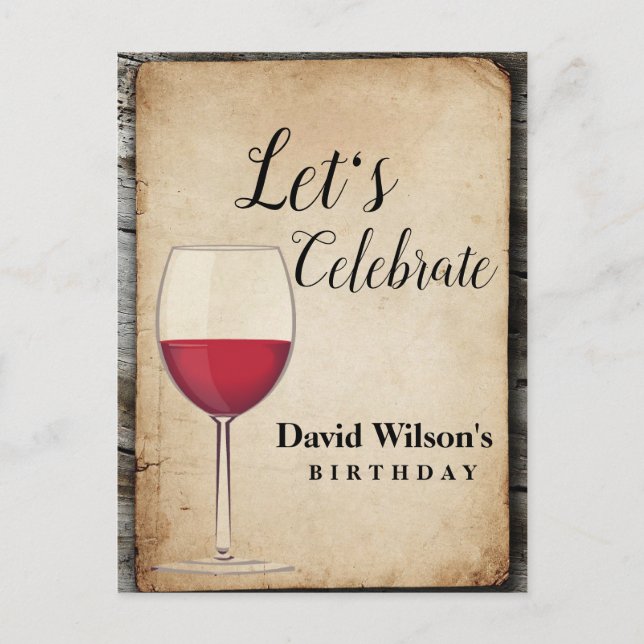 wine, adult birthday, invitation postcard (Front)