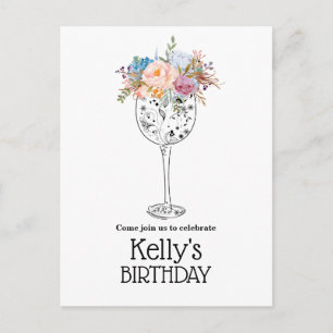 wine, adult birthday, invitation postcard