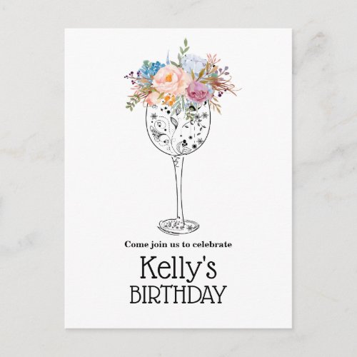 wine adult birthday invitation postcard