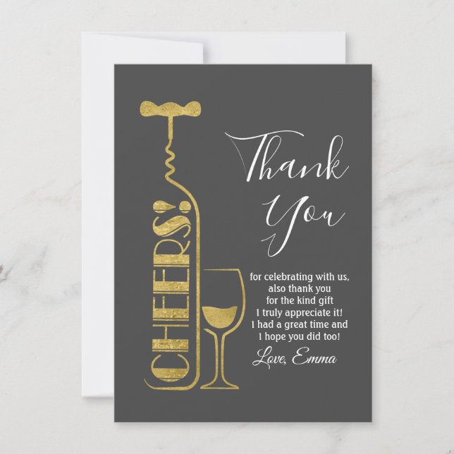 wine, adult birthday, wedding, party thank you card (Front)