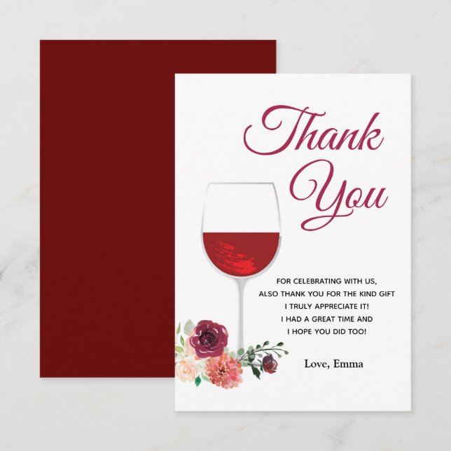 wine, adult, thank you card (Front/Back)