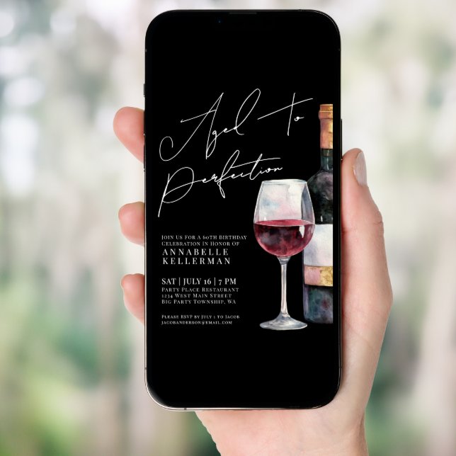 Wine Aged To Perfection Adult Birthday Party Invitation (Front Digital)