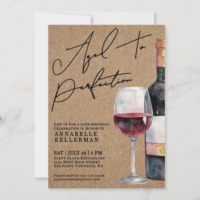 Wine Aged To Perfection Adult Birthday Party Invitation (Front)