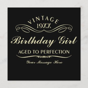Wine Aged To Perfection Birthday Black Invitation by giftcy at Zazzle