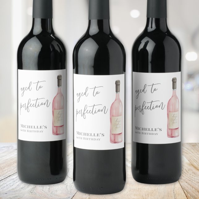 Wine Aged To Perfection Birthday Label (Wine Simple Aged To Perfection Birthday Wine Label)