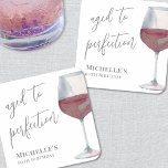 Wine Aged To Perfection Birthday Square Paper Coaster<br><div class="desc">Sophisticated Wine Aged to Perfection Square Paper Coasters. These elegant square coasters feature a large watercolor wine glass filled with deep burgundy red merlot wine on the right side for a contemporary, stylish look. On the left, “Aged to Perfection” is displayed in graceful script, with the birthday person's name and...</div>
