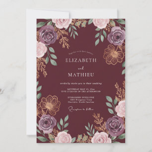 Wine Amethyst Petal Wedding Invitation