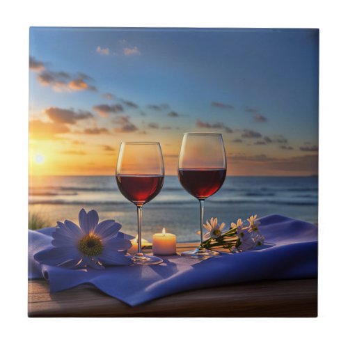 Wine and Beach Beautiful Art Ceramic Tile